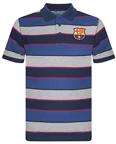 FC Barcelona Official Football Gift Mens Striped Polo Shirt Small Blue