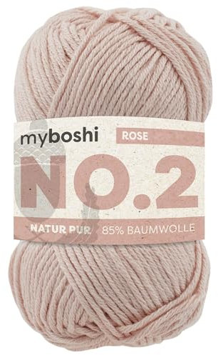 myboshi No.2 Baumwolle zum Häkeln, Baby Wolle, vegane Wolle zum Stricken, 60 Grad waschbar, für Baby und Amigurumi, 50g, Ll 100m Rosa (Rose) 1 Knäuel