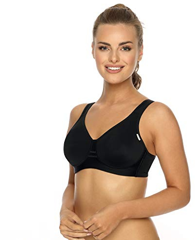 VIANIA! Sport BH I 95D Schwarz I Gemoldeter BH ohne Bügel I Atmungsaktiver Sport-BH Medium I Wandern & Golfen & Reiten & Tanzen I Schnelltrocknend I 14750