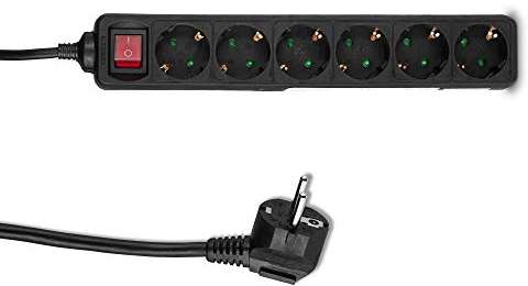 REV Steckdosenleiste - Mehrfachsteckdose 6-Fach mit beleuchtetem Schalter zum Stromsparen, Kabel 1,4m, max. 3500W, schwarz