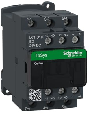 Schneider Electric TeSys D - AC Contactor, 24 V DC, 50/60 Hz, 3 Pole, 3NO, 18A, 28ms, Fixed & DIN Rail Mounting, LC1D18BD