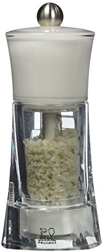 PEUGEOT - Moulin à Sel Humide Molène Manuel 14 cm - Réglage Classique - Fabrication Française - Acryl - Coloris Transparent et Blanc