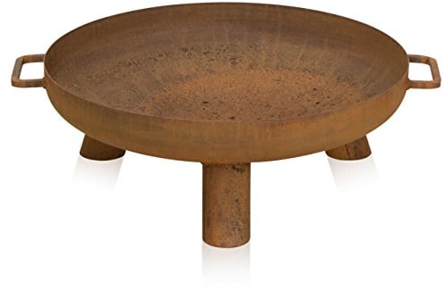 DECORAS Stahl-Feuerschale (Durchmesser: 60 cm/Höhe: 23 cm) - Feuerstelle - Feuerkorb Made in Germany + Seitengriffe für einen leichten Transport (Rostoptik)