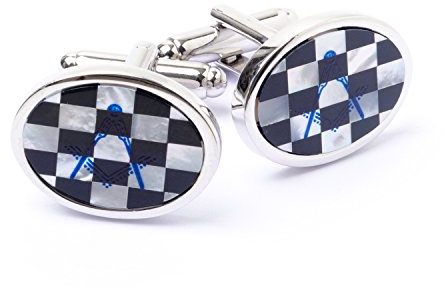 THE MASONIC COLLECTION Manschettenknöpfe Freimaurer Onyx und Perlmutt – Silber rhodiniert – Lieferung in Samtbeutel – ideales Freimaurer-Geschenk für Männer, Einheitsgröße, Messing, Keine Edelsteine