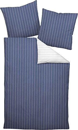 Janine 20020 Tango Mako Soft Seersucker Wendebettwäsche 240 x 220 + 80 x 80 cm denimblau