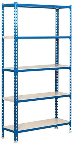 SimonRack Schwerlastregal, Lagerregal, 200x100x50 cm, Metallregal, Kellerregal, Biegestelle 180 kg, 5 Fachböden, Blau/Weiss - Simonclick