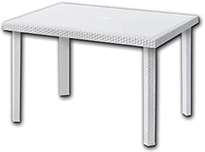 DIMAPLAST Tavolo Rettangolare 80X120 CM con Inserti in Rattan Bianco MOD. Rodolfo ARREDO Giardino Bar Ristorante 004678