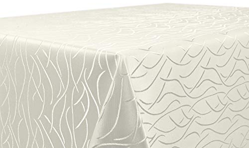 BEAUTEX Tischdecke Damast Streifen - Bügelfreies Tischtuch - Fleckabweisende, Pflegeleichte Tischwäsche - Tafeltuch, Eckig 130x260 cm, Champagner