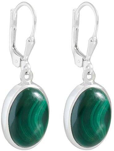 I-be, Malachit Edelstein Ohrringe oval, 925 Silber, Länge: 3,3 cm, im Geschenketui, 393612 g KB