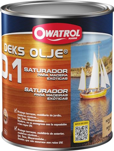 OWATROL – D1 – Saturateur Bois Exotiques à Base de Résines Alkydes et d'Huiles Naturelles Végétales pour Terrasses Mobiliers de Jardin Bateaux Caillebottis Portails – Saturateur Bois Durs – 1 L
