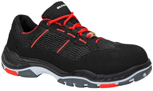 ELTEN Sicherheitsschuhe Motion Air ESD S1, Herren, Sportlich, Leicht, Schwarz/Rot, Kunststoffkappe Unisex Sicherheitshalbschuh Motion Air ESD S1 Größe 40