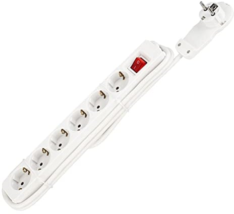 REV Steckdosenleiste SMART - Mehrfachsteckdose 6-Fach mit Flachstecker & beleuchtetem Schalter zum Stromsparen, 2m, 3680W, weiß