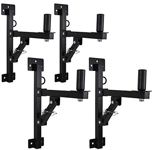 Adjustable Speaker Wall Brackets Set of 4, Heavy Duty 50kg Black Speaker Mounts with 35mm Top Hat, Horizontal and Vertical Tilt Angle for PA Systems, DJ Equipment, Clubs and Home Studios