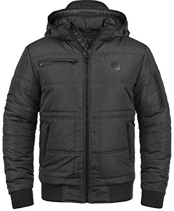Blend BHBoris Herren Winterjacke Steppjacke Jacke gefüttert mit Abnehmbarer Kapuze Reißverschlusstaschen Regular fit, Größe:2XL, Farbe:Black (70155)