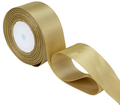 25mm Gold Satin Ribbon for Gift Wrapping, 25M Double Sided Polyester Ribbon Roll for Crafting Bouquets, Christmas Tree, Cake, DIY Hair Accessories, Sewing, Making Bows, Wedding Decoration