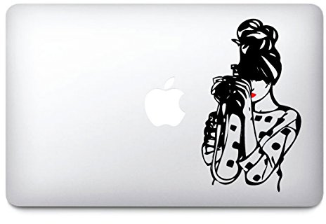 Selbstklebender Aufkleber für Apple MacBook, Motiv: Fotografin, Vintage-Design, Schwarz