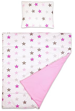 Baby Comfort 2 Piece Duvet Cover & Pillowcase 80x70 cm Set for Crib, Cradle or Pram (Pink Stars)