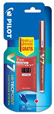 Pilot V7 Cartridge System Liquid Ink Rollerball 0.7 mm tip Single Pen with 3 Free Refills - Red