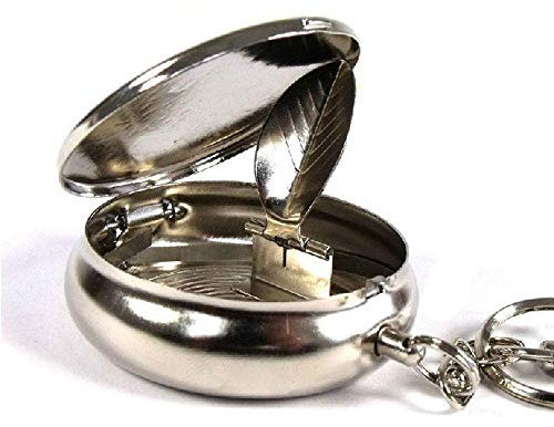 SmartDealsPro tragbarer, runder Taschen-Aschenbecher, Schlüsselanhänger mit Zigarettenlöscher, Edelstahl