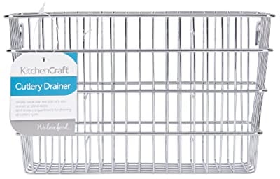 KitchenCraft Cutlery Drainer Caddy with Hooks, Metal Cutlery Holder, Robust and Hygienic 25 x 25cm (10 x 10''), Silver