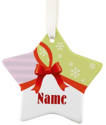 Herz & Heim® Christbaum Geschenk-Anhänger Keramik-Stern mit gratis Namensaufdruck Schleife