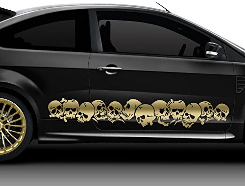 Grandora Autoaufkleber Totenköpfe 2er Set Auto Tuning Sport Tattoo Gold X7155