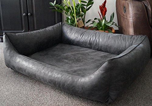 Hundebettenmanufaktur Orthopädisches Hundesofa Hundebett Schlafplatz Wildlederoptik Ortopedico mit Viscoschaum Matratze (115 cm X 95 cm, anthrazit)