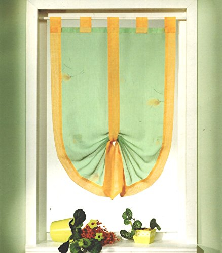 heimtexland Fensterdekoration Schwalbenschwanz Scheibengardine mit Schlaufen in grün gelb 45 x 75 cm individuell raffbar Vorhang Bistrogardine Mediterran Gardine Typ535