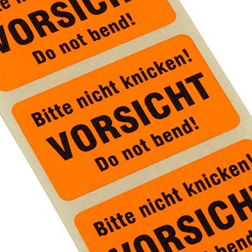 1000 Etiketten BITTE NICHT KNICKEN (do not bend) Haftpapier 38 x 23 mm leuchtend orange