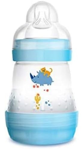 MAM Easy Start Anti-Colic Bottle A117, Patented Anti-Colic Bottle with Teat 1 Made of SkinsofTM Ultra Soft Silicone, for Babies from 0 Months, 160 ml, Blue, Self-Sterilising in 3 Minutes