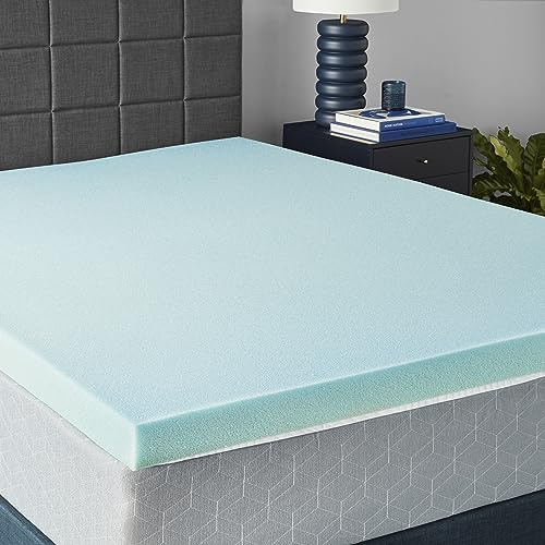 Amazon Basics Cooling Gel-Infused Memory Foam Mattress Topper for Better Sleep Support, CertiPUR-US Certified, 3 inches, Queen, Blue