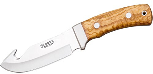 joker Coltello da caccia Orso con ghiera in acciaio inox e cache in legno d'ulivo, lama MOVA 12 cm, custodia in pelle, CO55 per la pesca, la caccia, l'escursionismo, il campeggio
