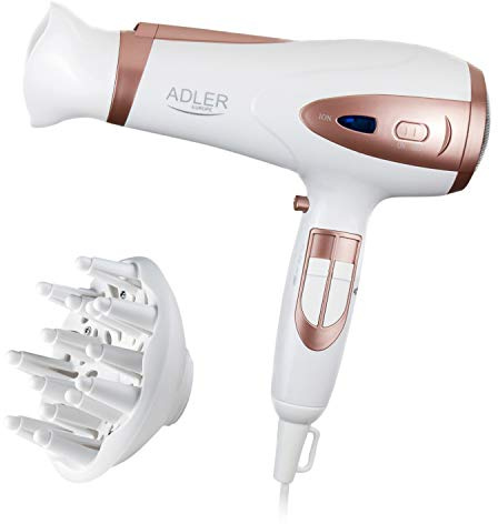 ADLER AD 2248 Hair Dryer with Diffuser and Ioniser 2200 W 2 Speed Levels 3 Temperatures