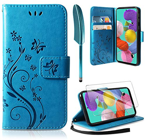 AROYI Lederhülle Kompatibel mit Samsung Galaxy A51 4G Hülle und HD Schutzfolie, PU Leder Flip Wallet Handyhülle