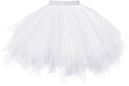 OBBUE Damen 1950er Vintage Ballett Blase Tutu Unregelmäßig Tüll Retro Petticoat Weiß-M