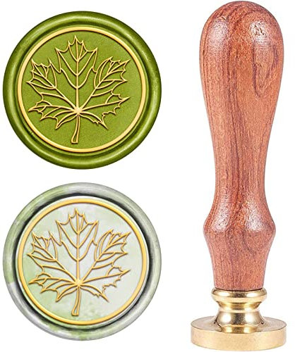 CRASPIRE Wachs-Siegel-Stempel, Siegelwachsstempel Ahornblatt Retro Holzstempel Wachssiegel 25 mm Abnehmbar Messingdichtung Holzgriff Für Umschläge Einladungen Hochzeit Verschönerung Flasche Dekoration