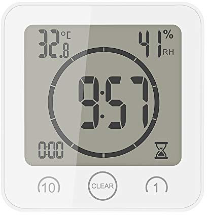 TIEMORE Horloge de Salle de Bain étanche Numérique Silencieuse Blanc Minimaliste pour Douche avec Ventouse par 2 Piles alcalines AAA (Non incluses)