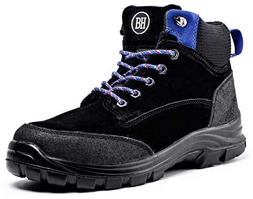 BLACK HAMMER Sicherheitsstiefel Herren S3 SRC Stahlkappe Arbeitsschuhe Knöchelhoch Leder Sicherheitsschuhe Leicht 7701 (42 EU)