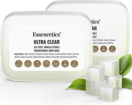 Essencetics 1kg BIO Transparent Glycerin Seifenbasis zur Seifenherstellung - SLS Frei - Glycerinseife Rohseife zum Seifengießen - Seife Selber Machen mit Klar Seifenblock - Melt and Pour Soap Base