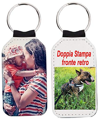 BrolloGroup Portachiavi in Pelle Personalizzabile Con Foto Doppia Stampa Porta Chiavi Rettangolare Tondo Cuore T-shirt Gadget idea Regalo PS 40327 (rettangolare)