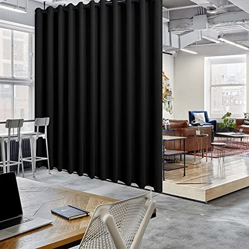 Hiasan Raumteiler-Vorhang mit Sichtschutz, extra breit, energiesparend, für Schiebetüren, Verdunkelungsvorhänge für Wohnzimmer, Kinderzimmer, Schlafzimmer, Trennwand, schwarz, 6 m breit x 2,4 m hoch