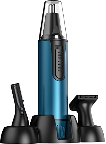 Nasenhaartrimmer Herren, 3 in 1 Professioneller Ohrhaarschneider und Nasenhaarentferner für Männer und Frauen, USB Wiederaufladbar, Dual Klingen, IPX7 Wasserdicht, Einfache Reinigung, Blau