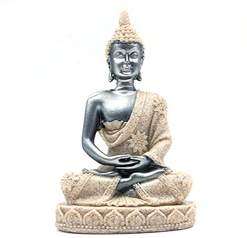 ANCLLO The Hue Arenaria Meditazione Buddha Statua Scultura Scolpita a Mano Figura Nero Oro #8134