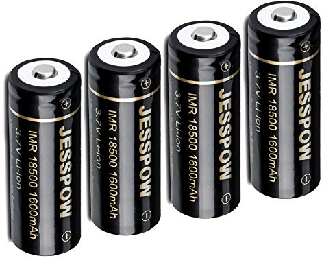 JESSPOW IMR 18500 wiederaufladbarer Akku, wiederaufladbarer Li-Ionen-Akku, 1600 mAh, 3,7 V, für Taschenlampe, Solar-Gartenleuchte, mit Knopfleiste, 4 Stück