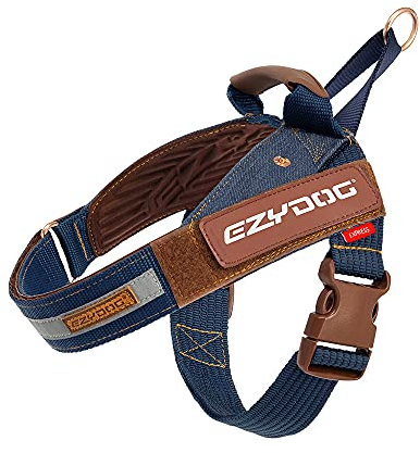 EzyDog Express Dog Harness | Dog Harness for Small, Medium and Large Dogs, Angled Ergonomic Design, Moulded Grip Handle, Easy Release Side Buckle (XL, Denim)