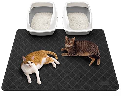 Conlun Katzenklo Matte Katzenstreu , 119 x 89 cm Vorleger, Gitter Netz Streukontrolle Design Unterleger, Wasserdichtes Urinbeständiges Material, Leicht zu Reinigen (Schwarz)