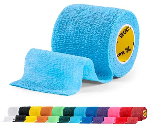 SPORTTAPE Football Sock Tape, 5cm x 4.5m, Sky Blue- Self-Adhesive Cohesive Bandage, Compression Wrap & Sports Stretch Tape for Ankles, Joints, Socks, Vet & Pet Wrap for Dogs, Horses - Single Roll