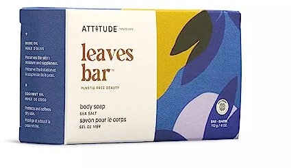ATTITUDE Bath and Shower Body Soap Bar, EWG Verified, Plastic-free, Plant and Mineral-Based Ingredients, Vegan and Cruelty-free Personal Care Products, Sea Salt, 4 Ounces