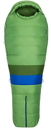 Marmot Palisade, Mumienschlafsack für Erwachsene, Entendaunen mit 650er Bauschkraft, sehr leicht und warm, 183 cm, geeignet bis -21 °C, Forest Green/Foliage, 183 cm