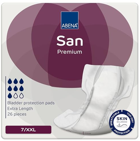 ABENA San Premium Mens & Womens Incontinence Pads, Breathable & Comfortable, Fast Absorption, Discreet & Effective Shaped - Air Plus 7, XXL, 26PK